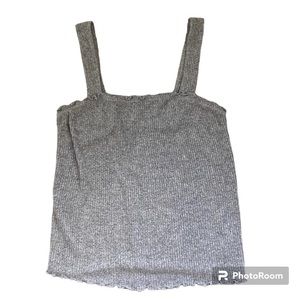 American Eagle Soft & Sexy Gray & White Tank Top With Ruffle Edges Size …